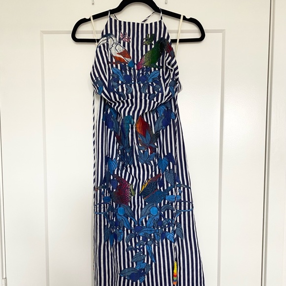 Embroidered Appliqué Farm Rio Striped Midi Dress - Picture 2 of 13